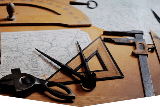House Construction. Many Drawings for Building and Old Working Tools on Old Wooden Background. House Construction. Many Drawings for Building and Old Working Tools on Old Wooden Background.